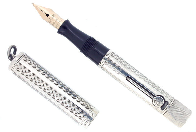 C1917 WATERMAN STERLING GOTHIC OVERLAY 452 1/2V XF-BBB NIB FOUNTAIN PEN RESTORED OFFERED BY ANTIQUE DIGGER