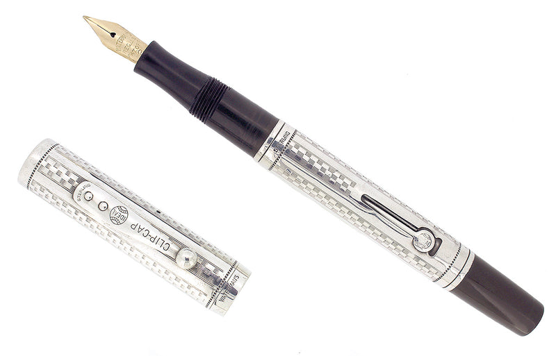 1920S WATERMAN STERLING GOTHIC 452 OVERLAY FOUNTAIN PEN XF-BBB FLEX NIB RESTORED OFFERED BY ANTIQUE DIGGER