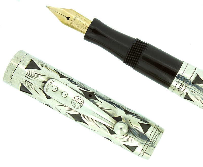 1920s WATERMAN 452 STERLING OVERLAY FOUNTAIN PEN F - BBB FLEX NIB RESTORED OFFERED BY ANTIQUE DIGGER