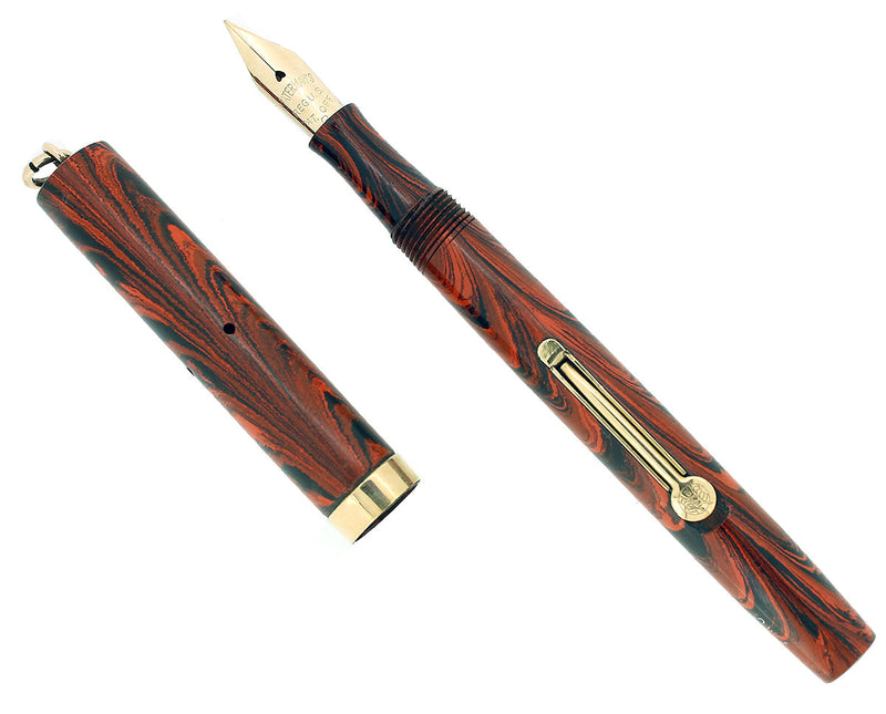 C1927 WATERMAN RED RIPPLE 52 1/2V F-BBB 2.04MM FLEX NIB FOUNTAIN PEN RESTORED OFFERED BY ANTIQUE DIGGER