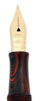 C1927 WATERMAN RED RIPPLE 52 1/2V F-BBB 2.04MM FLEX NIB FOUNTAIN PEN RESTORED OFFERED BY ANTIQUE DIGGER