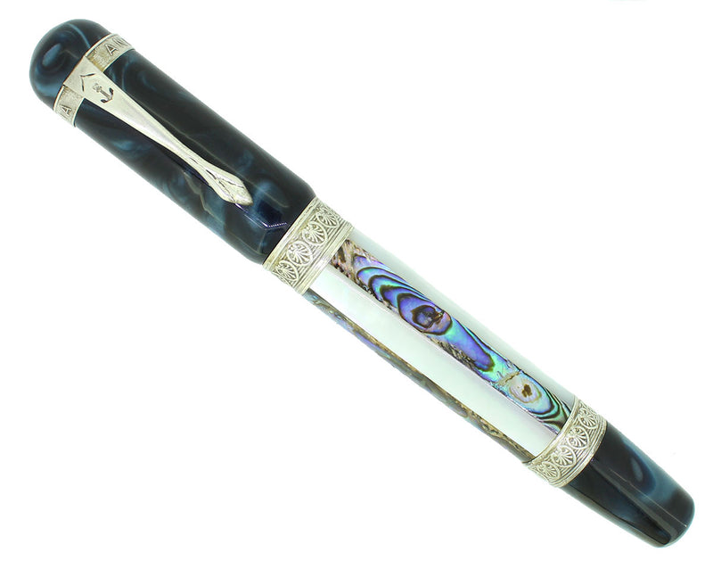 ANCORA CAPRI BLUE FOUNTAIN PEN STERLING TRIM 18K BROAD NIB NEAR MINT IN BOX OFFERED BY ANTIQUE DIGGER