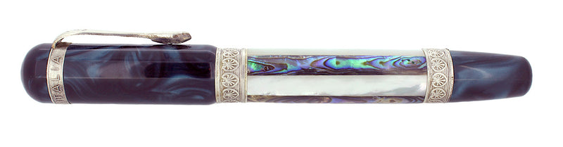 ANCORA CAPRI BLUE FOUNTAIN PEN STERLING TRIM 18K BROAD NIB NEAR MINT IN BOX OFFERED BY ANTIQUE DIGGER
