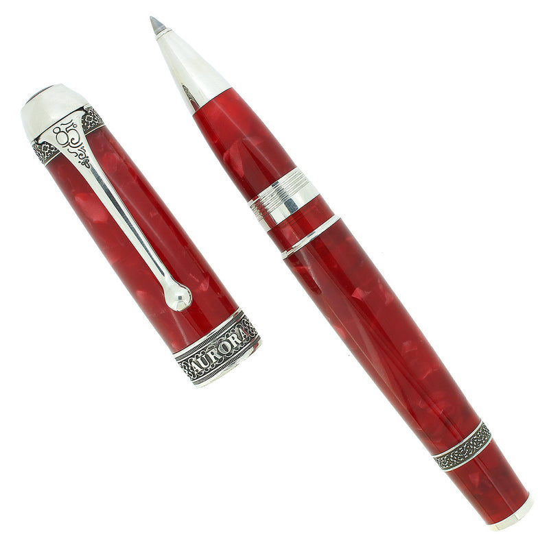AURORA 85TH ANNIVERSARY LIMITED EDITION STERLING SILVER & RED MARBLED ROLLERBALL PEN OFFERED BY ANTIQUE DIGGER