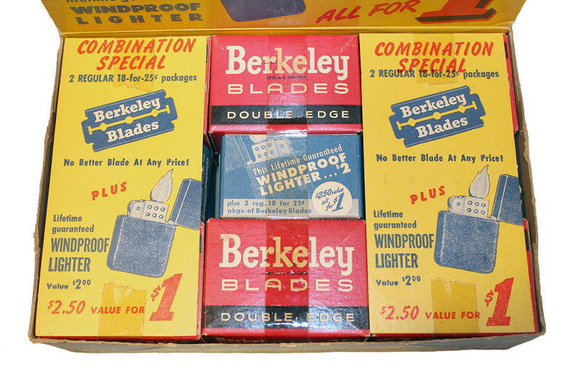 CIRCA 1940s BERKELEY BLADES COUNTER ADVERTISING DISPLAY UNOPENED NEW OLD STOCK OFFERED BY ANTIQUE DIGGER