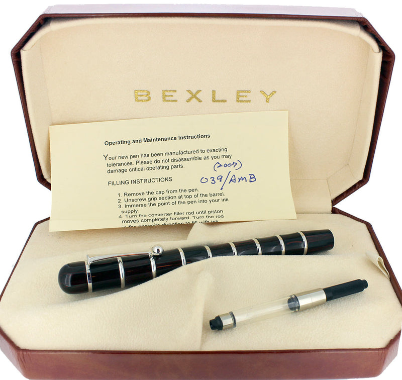 2007 BEXLEY OWNERS CLUB LIMITED EDITION DARK MAHOGANY EBONITE FOUNTAIN PEN NEVER INKED MINT OFFERED BY ANTIQUE DIGGER