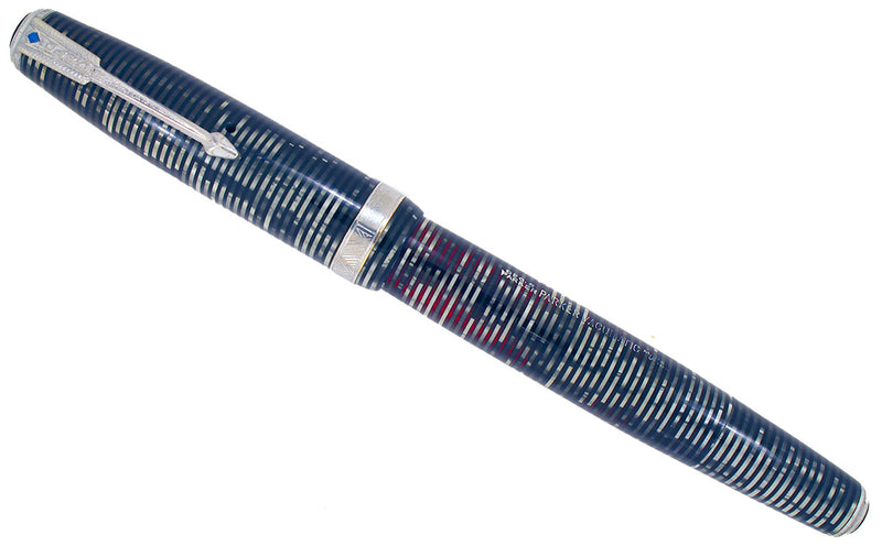 1939 PARKER SILVER PEARL DOUBLE JEWEL VACUMATIC FOUNTAIN PEN LONG MAJOR RESTORED OFFERED BY ANTIQUE DIGGER