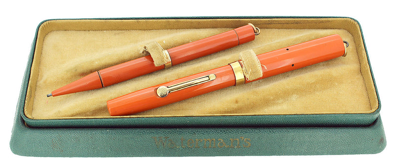 1920S WATERMAN CARDINAL 52 1/2V FOUNTAIN PEN AND PENCIL SET XF-BBB NIB RESTORED OFFERED BY ANTIQUE DIGGER