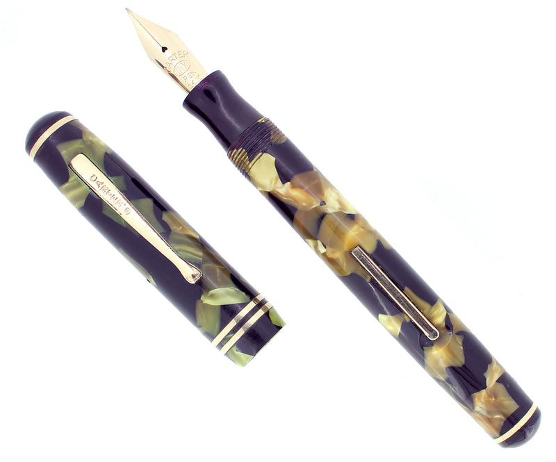 1930S CARTER'S STREAMLINE BLACK & PEARL FOUNTAIN PEN XF TO BBB FLEX NIB RESTORED OFFERED BY ANTIQUE DIGGER