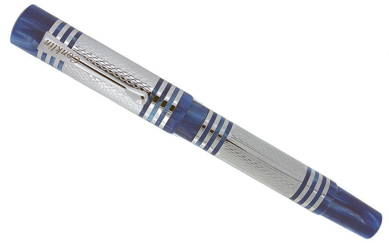 CONKLIN FOUNTAIN PEN ANTIQUE COLLECTION SKY BLUE SILVER OVERLAY 14K NIB MINT OFFERED BY ANTIQUE DIGGER