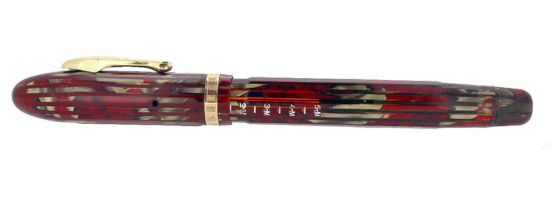 CIRCA 1935 CONKLIN NOZAC RED PEARL STRIPED 5M WORD GAUGE FOUNTAIN PEN RESTORED OFFERED BY ANTIQUE DIGGER