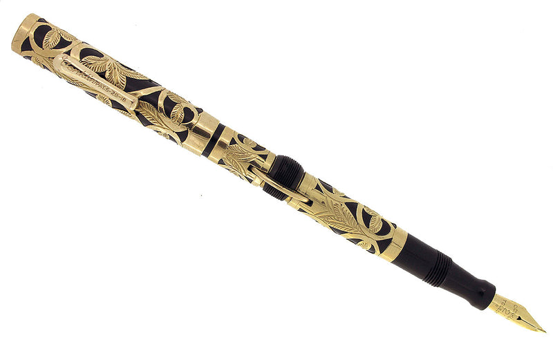 C1918 CONKLIN CRESCENT GOLD FILLED 3 LEAF FILIGREE ON BHR FOUNTAIN PEN WITH F - BBB FLEX NIB OFFERED BY ANTIQUE DIGGER