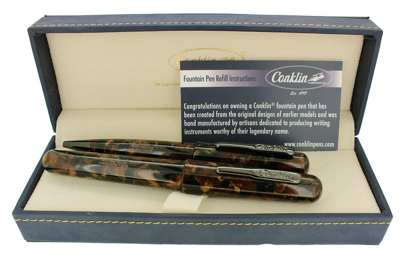 CONKLIN ALL BROWNSTONE FOUNTAIN PEN & BALLPOINT PEN NEVER INKED MINT NEW IN BOX OFFERED BY ANTIQUE DIGGER
