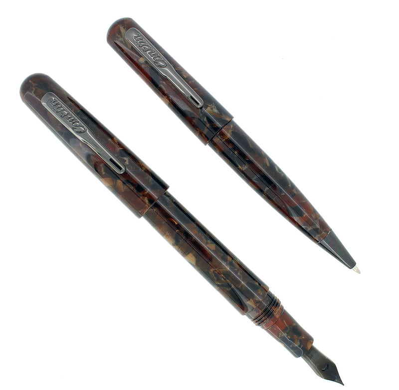 CONKLIN ALL BROWNSTONE FOUNTAIN PEN & BALLPOINT PEN NEVER INKED MINT NEW IN BOX OFFERED BY ANTIQUE DIGGER