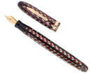 C1932 CONKLIN NOZAC RED & SILVER 5M WORD GAUGE HERRINGBONE FOUNTAIN PEN RESTORED OFFERED BY ANTIQUE DIGGER