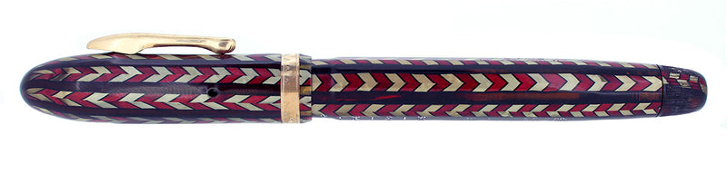 C1932 CONKLIN NOZAC RED & SILVER 5M WORD GAUGE HERRINGBONE FOUNTAIN PEN RESTORED OFFERED BY ANTIQUE DIGGER