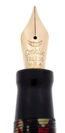 C1932 CONKLIN NOZAC RED & SILVER 5M WORD GAUGE HERRINGBONE FOUNTAIN PEN RESTORED OFFERED BY ANTIQUE DIGGER