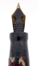 C1932 CONKLIN NOZAC RED & SILVER 5M WORD GAUGE HERRINGBONE FOUNTAIN PEN RESTORED OFFERED BY ANTIQUE DIGGER