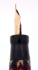 C1932 CONKLIN NOZAC RED & SILVER 5M WORD GAUGE HERRINGBONE FOUNTAIN PEN RESTORED OFFERED BY ANTIQUE DIGGER