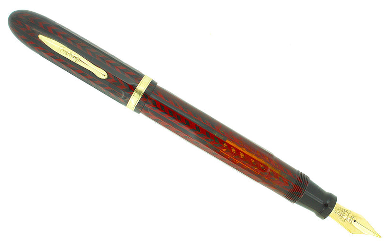 CIRCA 1936 CONKLIN RED V LINE HERRINGBONE OVERSIZED FOUNTAIN PEN RESTORED OFFERED BY ANTIQUE DIGGER