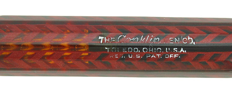 CIRCA 1936 CONKLIN RED V LINE HERRINGBONE OVERSIZED FOUNTAIN PEN RESTORED OFFERED BY ANTIQUE DIGGER