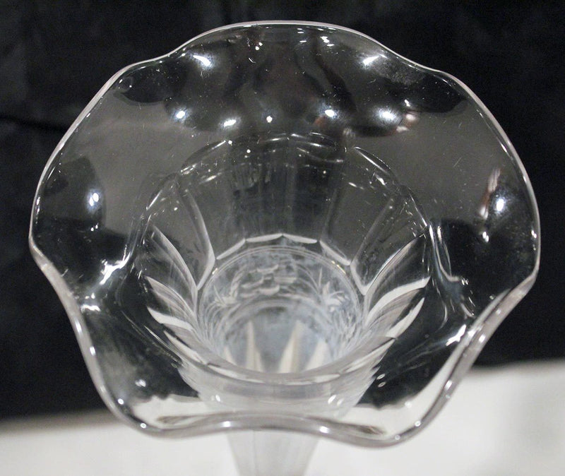 1899 DOMINICK & HAFF 13 1/2" STERLING & GLASS RIPPLED RIM SHELL FORM FEET VASE OFFERED BY ANTIQUE DIGGER