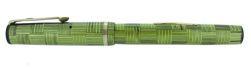 LATE 1930S EAGLE GREEN PARQUET PATTERN LEVER FILLER FOUNTAIN PEN RESTORED OFFERED BY ANTIQUE DIGGER