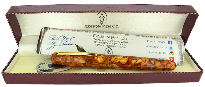 EDISON PEARL SIGNATURE SERIES GOLDEN FLAKE FOUNTAIN PEN MINT NEVER INKED IN BOX OFFERED BY ANTIQUE DIGGER