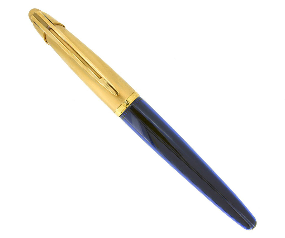 1990S WATERMAN EDSON SAPPHIRE BLUE FOUNTAIN PEN 18K MED NIB NEAR MINT