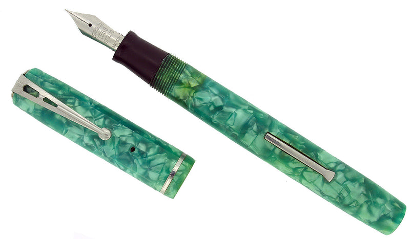 C1941 ESTERBROOK BLUE GREEN CRACKED ICE FOUNTAIN PEN NOT CATALOGED RESTORED OFFERED BY ANTIQUE DIGGER