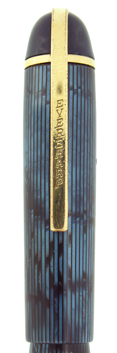 CIRCA 1942 EVERSHARP SKYLINE BLUE MOIRE FOUNTAIN PEN STANDARD SIZE RESTORED OFFERED BY ANTIQUE DIGGER