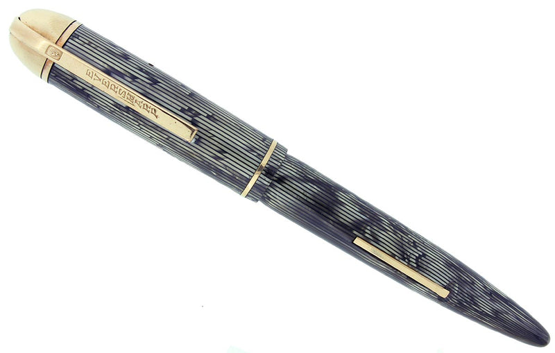 CIRCA 1943 EVERSHARP SKYLINE GRAY MOIRE CELLULOID FOUNTAIN PEN RESTORED OFFERED BY ANTIQUE DIGGER