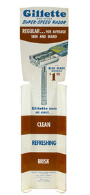 CIRCA 1950s GILLETTE SUPER-SPEED RAZOR METAL ADVERTISING SIGN MINT CONDITION OFFERED BY ANTIQUE DIGGER