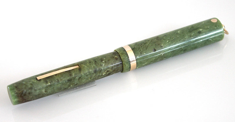 Restored 1920s SHEAFFER WHITE DOT JADE CELLULOID FOUNTAIN PEN RING TOP CAP WITH F to B NIB