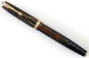 1938 PARKER BROWN DOUBLE JEWEL VACUMATIC SHADOW WAVE FOUNTAIN PEN RESTORED WITH HARD TO FIND STAR CLIP