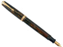 1938 PARKER BROWN DOUBLE JEWEL VACUMATIC SHADOW WAVE FOUNTAIN PEN RESTORED WITH HARD TO FIND STAR CLIP