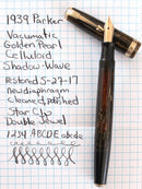 1938 PARKER BROWN DOUBLE JEWEL VACUMATIC SHADOW WAVE FOUNTAIN PEN RESTORED WITH HARD TO FIND STAR CLIP