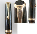 1938 PARKER BROWN DOUBLE JEWEL VACUMATIC SHADOW WAVE FOUNTAIN PEN RESTORED WITH HARD TO FIND STAR CLIP