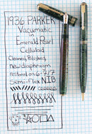 RESTORED 1936 PARKER EMERALD PEARL DOUBLE JEWEL VACUMATIC FOUNTAIN PEN SET 