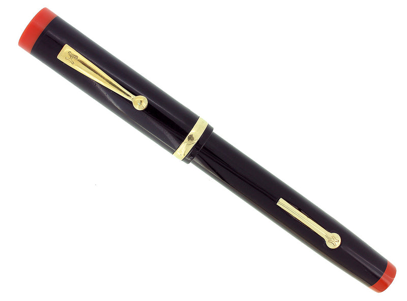 1920S JOHN HOLLAND JEWEL BLACK W/ORANGE ENDS STANDARD SIZE FOUNTAIN PEN RESTORED OFFERED BY ANTIQUE DIGGER