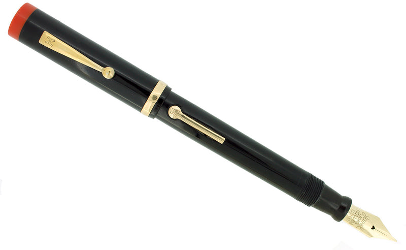 1920S JOHN HOLLAND JEWEL BLACK W/ORANGE ENDS STANDARD SIZE FOUNTAIN PEN RESTORED OFFERED BY ANTIQUE DIGGER