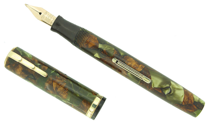 C1930 WATERMAN LADY PATRICIA MOSS AGATE FOUNTAIN PEN XF-BBB FLEX NIB RESTORED OFFERED BY ANTIQUE DIGGER