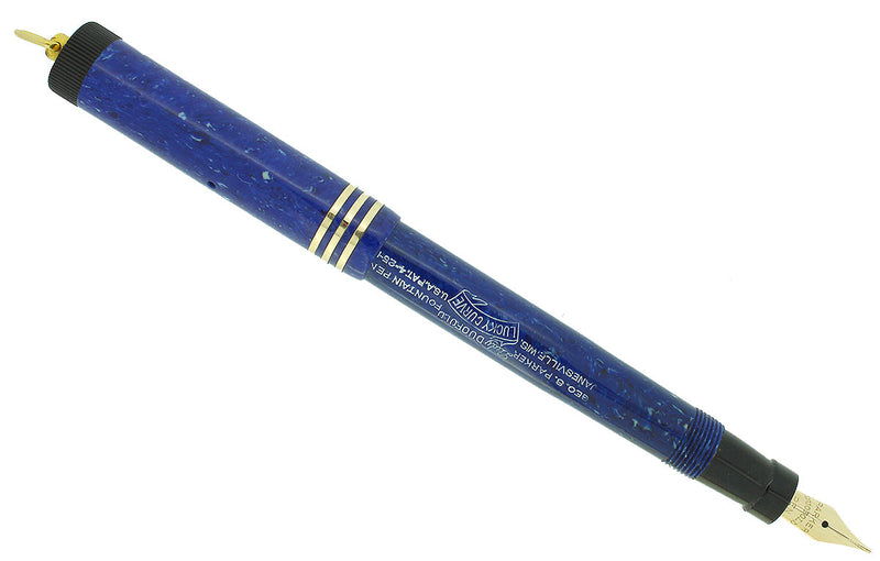 CIRCA 1929 PARKER DUOFOLD LAPIS WHITE ON BLUE FOUNTAIN PEN LUCKY CURVE NEAR MINT OFFERED BY ANTIQUE DIGGER