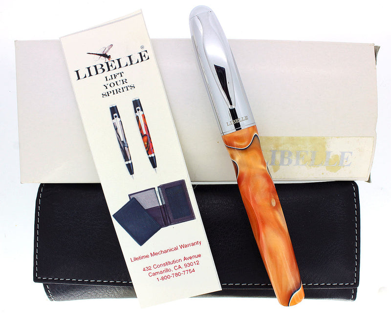 CIRCA 2007 LIBELLE VORTEX ORANGE SWIRL ACRYLIC ROLLERBALL PEN NEW OLD STOCK IN BOX OFFERED BY ANTIQUE DIGGER