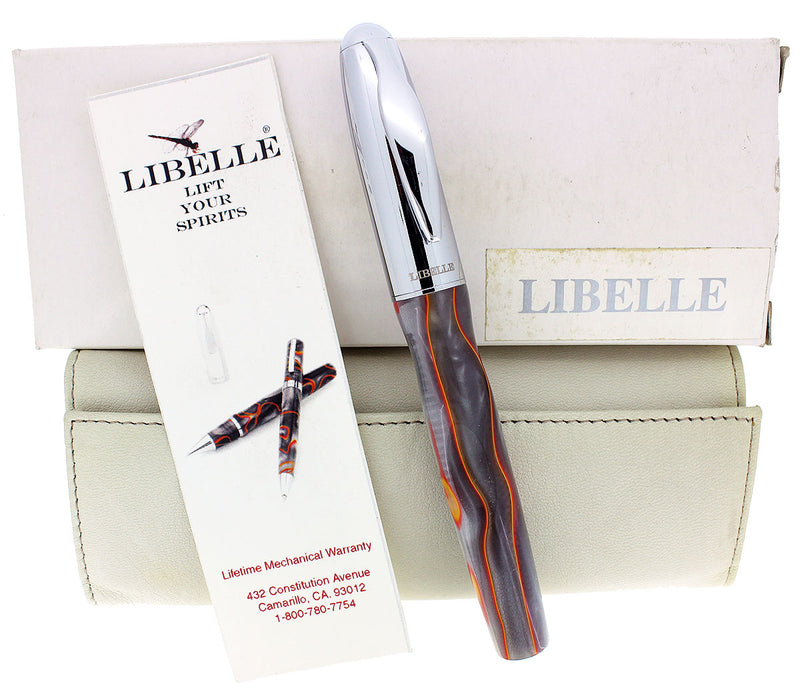 CIRCA 2007 LIBELLE VORTEX GRAY & ORANGE SWIRL ACRYLIC ROLLERBALL PEN NEW OLD STOCK OFFERED BY ANTIQUE DIGGER