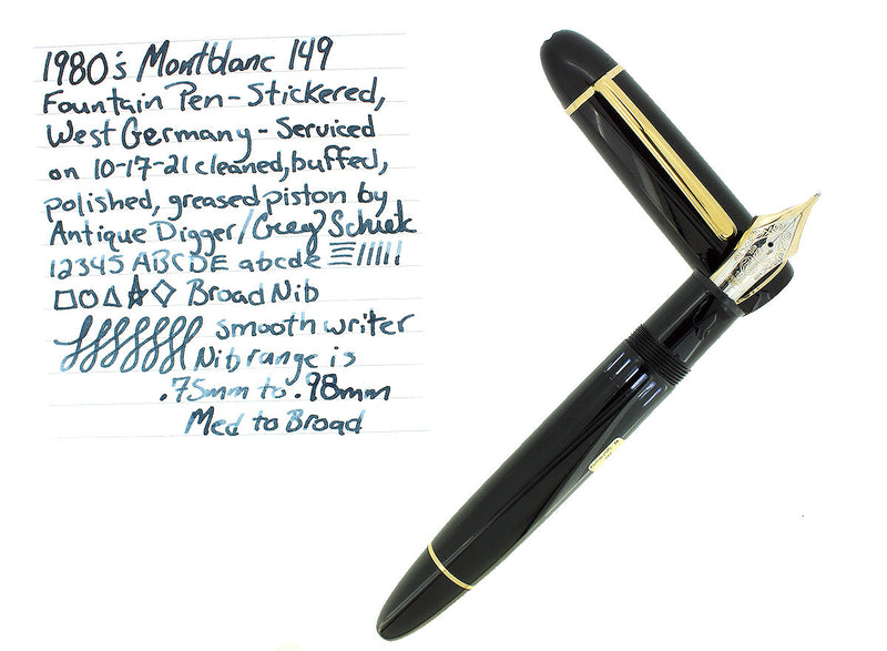 1980S MONTBLANC MEISTERSTUCK N°149 FOUNTAIN PEN 14C BROAD NIB STICKERED RESTORED OFFERED BY ANTIQUE DIGGER