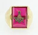 VINTAGE ESTATE MEN'S 10K SOLID GOLD MASONIC RUBY RING SIZE 13 1/2 OFFERED BY ANTIQUE DIGGER