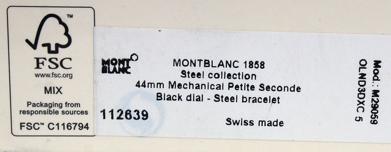 NEW MONTBLANC 1858 WATCH 44MM BLACK DIAL STEEL COLLECTION SWISS MOVEMENT MINT OFFERED BY ANTIQUE DIGGER