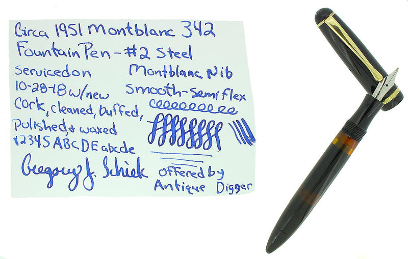 CIRCA 1951 MONTBLANC 342 FOUNTAIN PEN M to BBB SEMI-FLEX NIB RESTORED OFFERED BY ANTIQUE DIGGER
