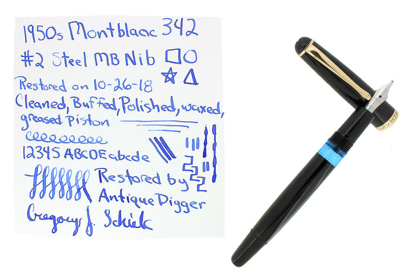 CIRCA 1956 MONTBLANC 342 FOUNTAIN PEN M to BB+ SEMI-FLEX OBLIQUE NIB RESTORED OFFERED BY ANTIQUE DIGGER
